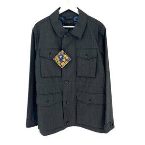 J. Hillburn Men's Field Jacket Size M (?)‎ Gray Blue Camo Lining Full Zip Button